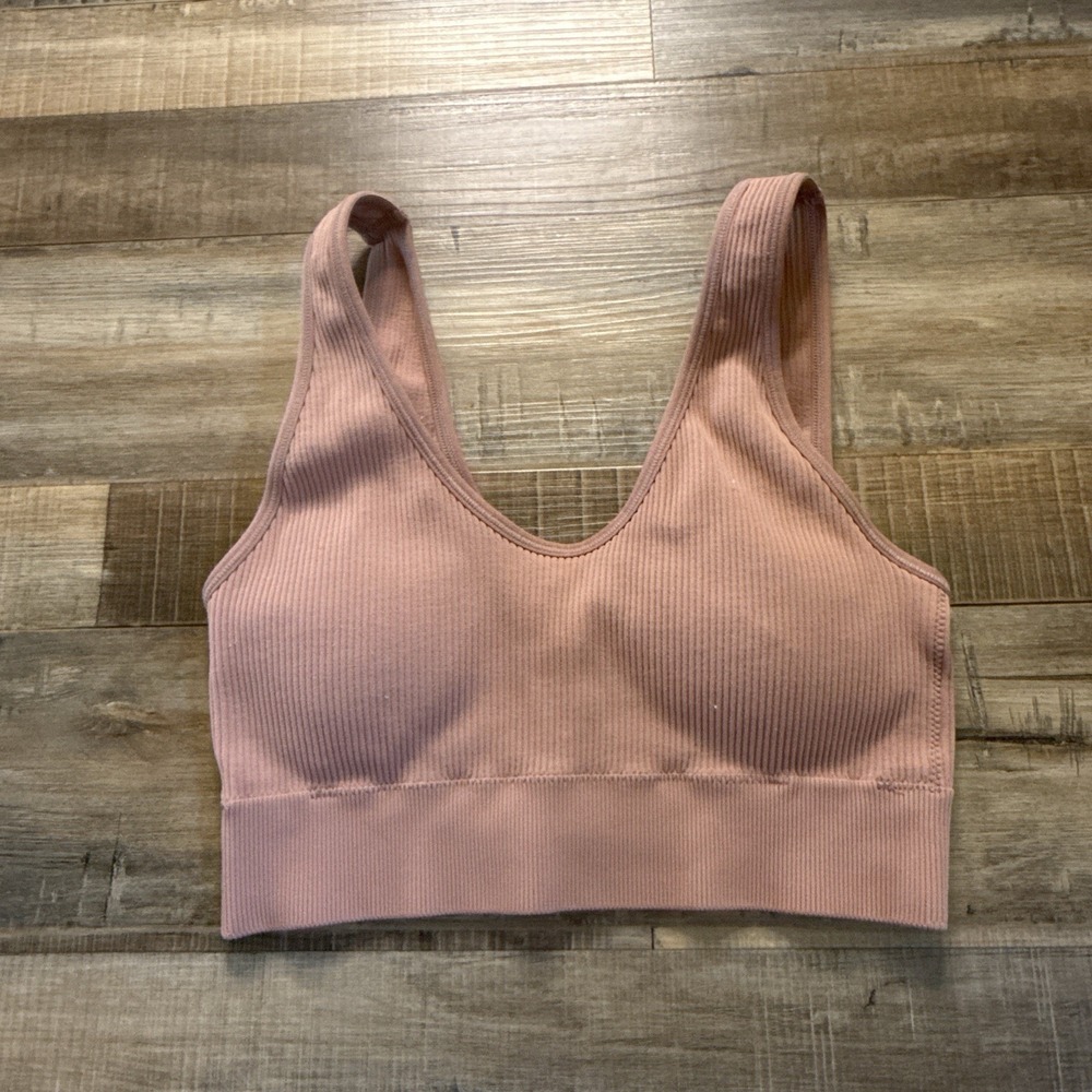 Aerie Seamless Padded Bralette Ribbed Dusty Pink Sz S